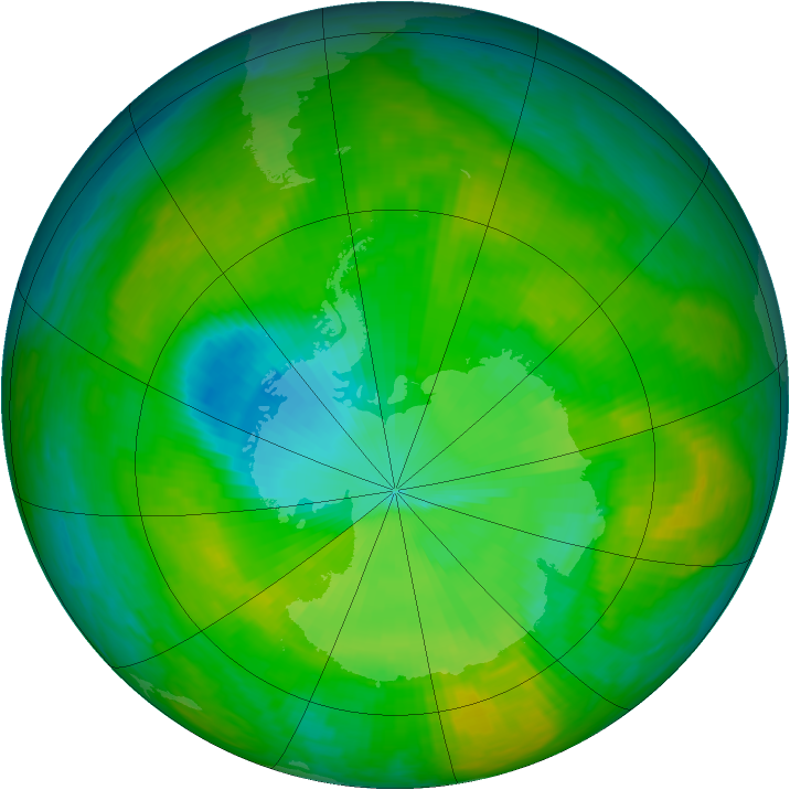 Antarctic ozone map for 07 December 1984